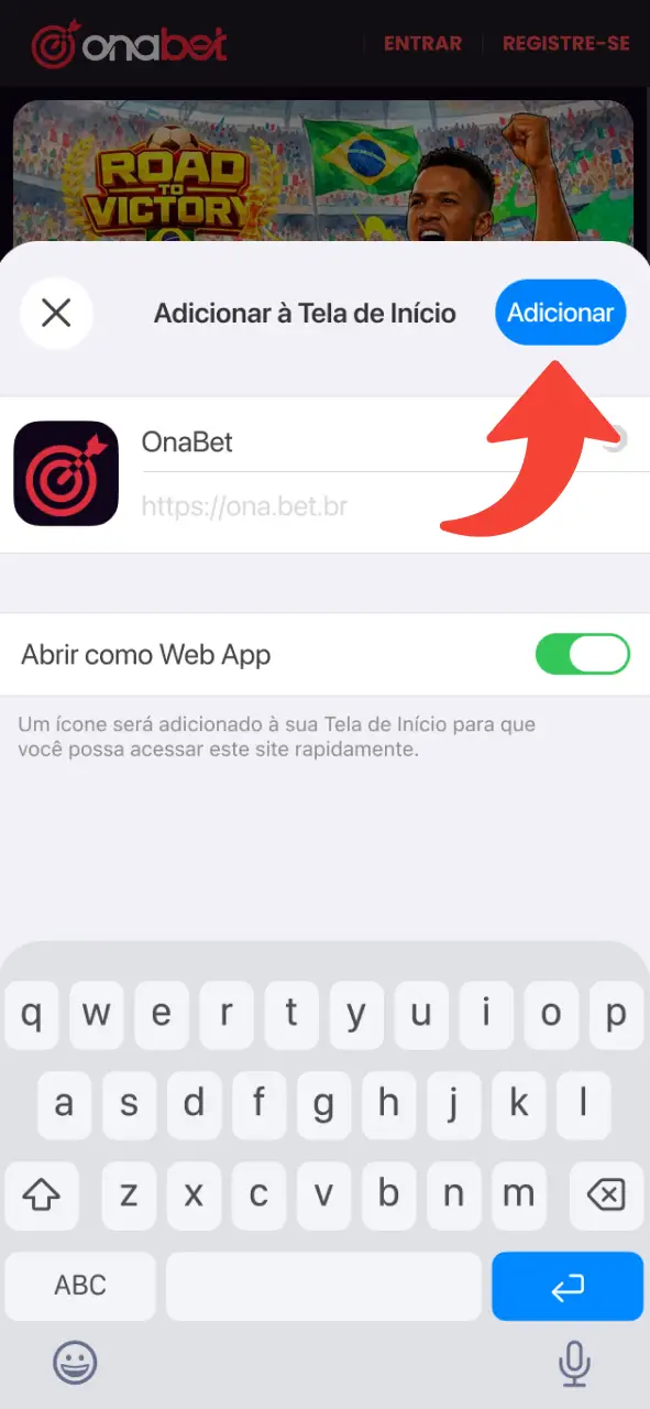 Confirme a instalação para salvar o ícone da OnaBet na tela principal.